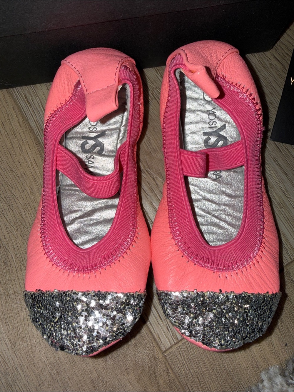 Yosi Samra Baby Pink Glitter Toe Ballet Flats